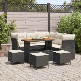 Conjunto de sofá de jardín 9 pcs Negro ratán sintético