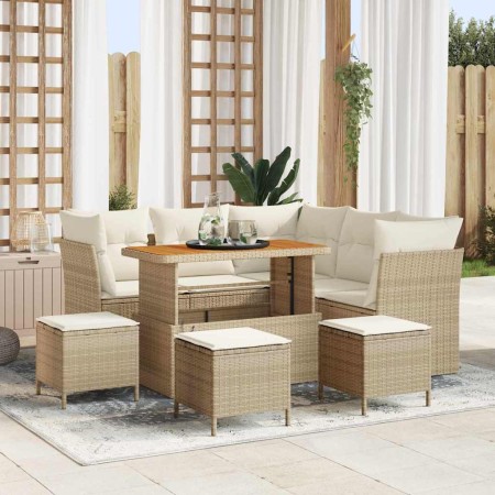 Conjunto de sofá de jardín 9 pcs Beige ratán sintético