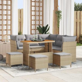 Conjunto de sofá de jardín 9 pcs Beige ratán sintético