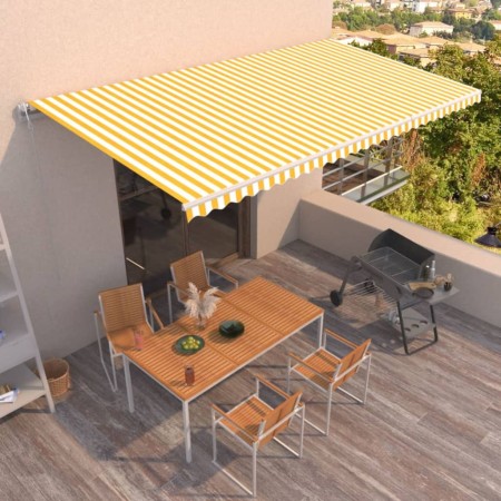 Toldo retráctil automático amarillo y blanco 600x350 cm