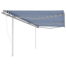 Toldo retráctil automático con postes azul y blanco 6x3,5 m