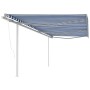 Toldo retráctil automático con postes azul y blanco 6x3,5 m