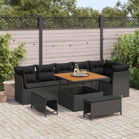 Conjunto de sofá de jardín 9 pcs Negro ratán sintético