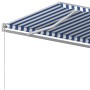 Toldo retráctil automático con postes azul y blanco 6x3,5 m