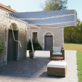 Toldo de pie automático azul y blanco 600x350 cm