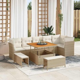 Conjunto de sofá de jardín 9 pcs Beige ratán sintético