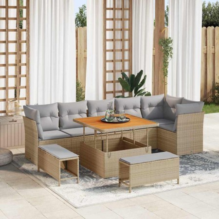 Conjunto de sofá de jardín 9 pcs Beige ratán sintético