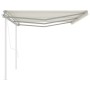 Toldo retráctil automático con postes crema 6x3,5 m