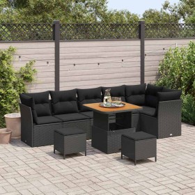 Conjunto de sofá de jardín 9 pcs Negro ratán sintético Conjunto de sofá de jardín 9 pcs Negro ratán sintético