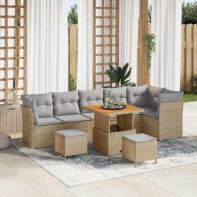 Conjunto de sofá de jardín 9 pcs Beige ratán sintético