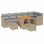 Conjunto de sofá de jardín 9 pcs Beige ratán sintético