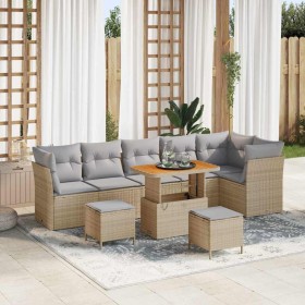 Conjunto de sofá de jardín 9 pcs Beige ratán sintético