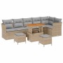 Conjunto de sofá de jardín 9 pcs Beige ratán sintético