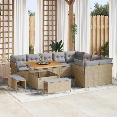 Conjunto de sofá de jardín 12 pcs Beige ratán sintético