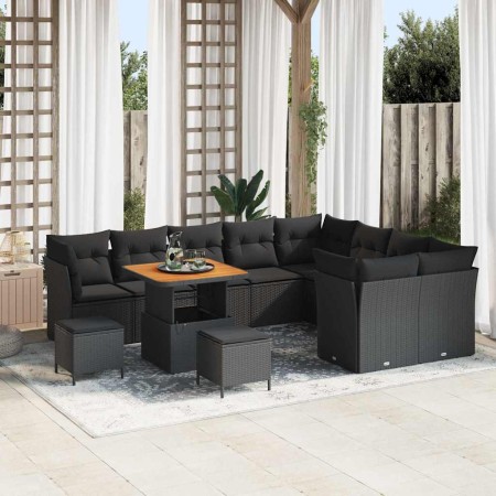 Conjunto de sofá de jardín 12 pcs Negro ratán sintético