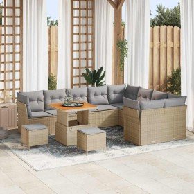 Conjunto de sofá de jardín 12 pcs Beige ratán sintético