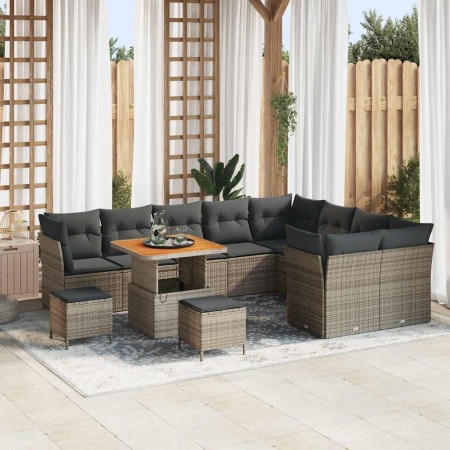 Conjunto de sofá de jardín 12 pcs Gris ratán sintético