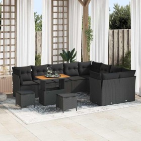 Conjunto de sofá de jardín 12 pcs Negro ratán sintético