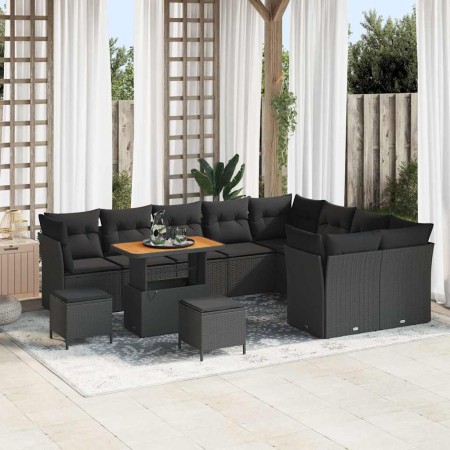 Conjunto de sofá de jardín 12 pcs Negro ratán sintético