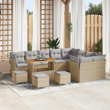 Conjunto de sofá de jardín 13 pcs Beige ratán sintético