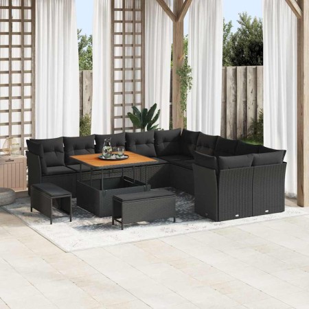 Conjunto de sofá de jardín 13 pcs Negro ratán sintético
