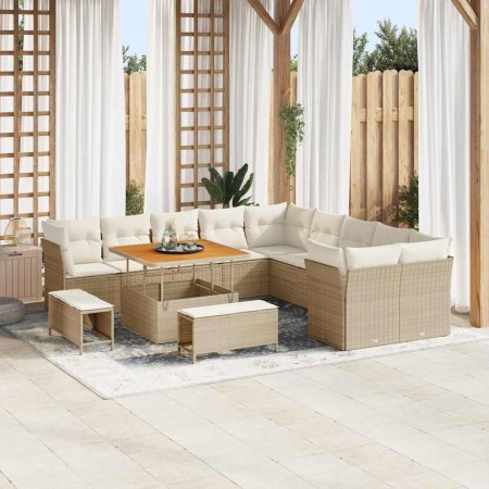 Conjunto de sofá de jardín 13 pcs Beige ratán sintético