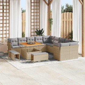 Conjunto de sofá de jardín 13 pcs Beige ratán sintético