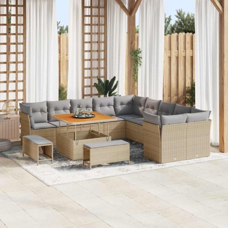 Conjunto de sofá de jardín 13 pcs Beige ratán sintético