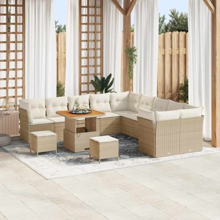Conjunto de sofá de jardín 13 pcs Beige ratán sintético