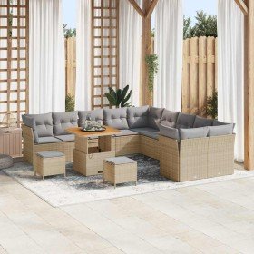 Conjunto de sofá de jardín 13 pcs Beige ratán sintético