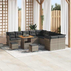 Conjunto de sofá de jardín 13 pcs Gris ratán sintético