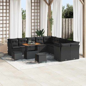 Conjunto de sofá de jardín 13 pcs Negro ratán sintético