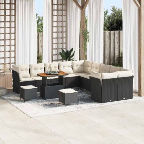 Conjunto de sofá de jardín 13 pcs Negro ratán sintético