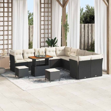 Conjunto de sofá de jardín 13 pcs Negro ratán sintético