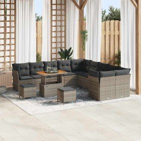 Conjunto de sofá de jardín 13 pcs Gris ratán sintético
