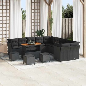 Conjunto de sofá de jardín 14 pcs Negro ratán sintético