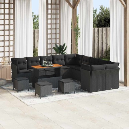 Conjunto de sofá de jardín 14 pcs Negro ratán sintético