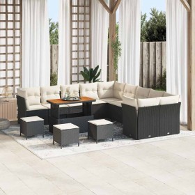 Conjunto de sofá de jardín 14 pcs Negro ratán sintético