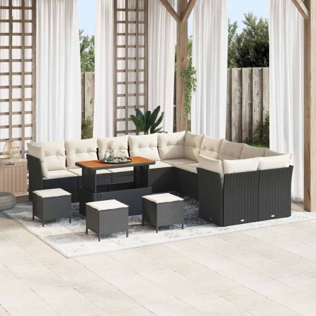 Conjunto de sofá de jardín 14 pcs Negro ratán sintético