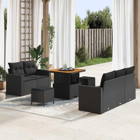 Conjunto de sofá de jardín 8 pcs Negro ratán sintético