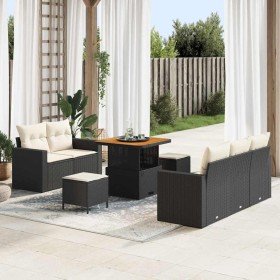 Conjunto de sofá de jardín 8 pcs Negro ratán sintético
