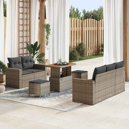 Conjunto de sofá de jardín 8 pcs Gris ratán sintético