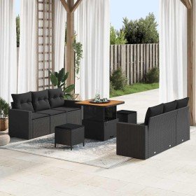 Conjunto de sofá de jardín 9 pcs Negro ratán sintético