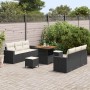 Conjunto de sofá de jardín 9 pcs Negro ratán sintético