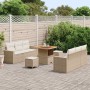 Conjunto de sofá de jardín 9 pcs Beige ratán sintético