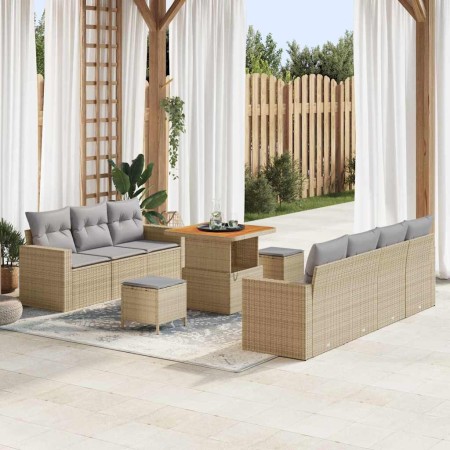 Conjunto de sofá de jardín 10 pcs Beige ratán sintético