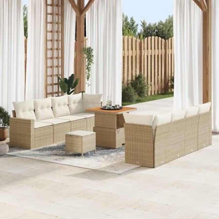 Conjunto de sofá de jardín 11 pcs Beige ratán sintético