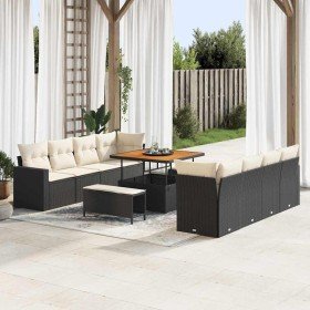 Conjunto de sofá de jardín 11 pcs Negro ratán sintético