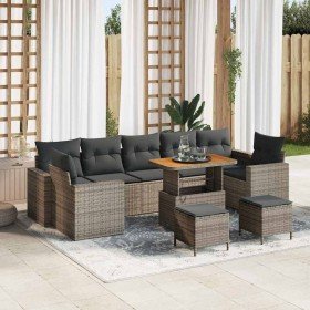 Conjunto de sofá de jardín 10 pcs Gris ratán sintético