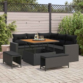 Conjunto de sofá de jardín 8 pcs Negro ratán sintético